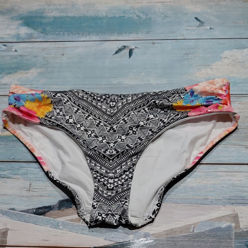 a.che Mixed Print Bikini Bottom Black White Floral Size Small